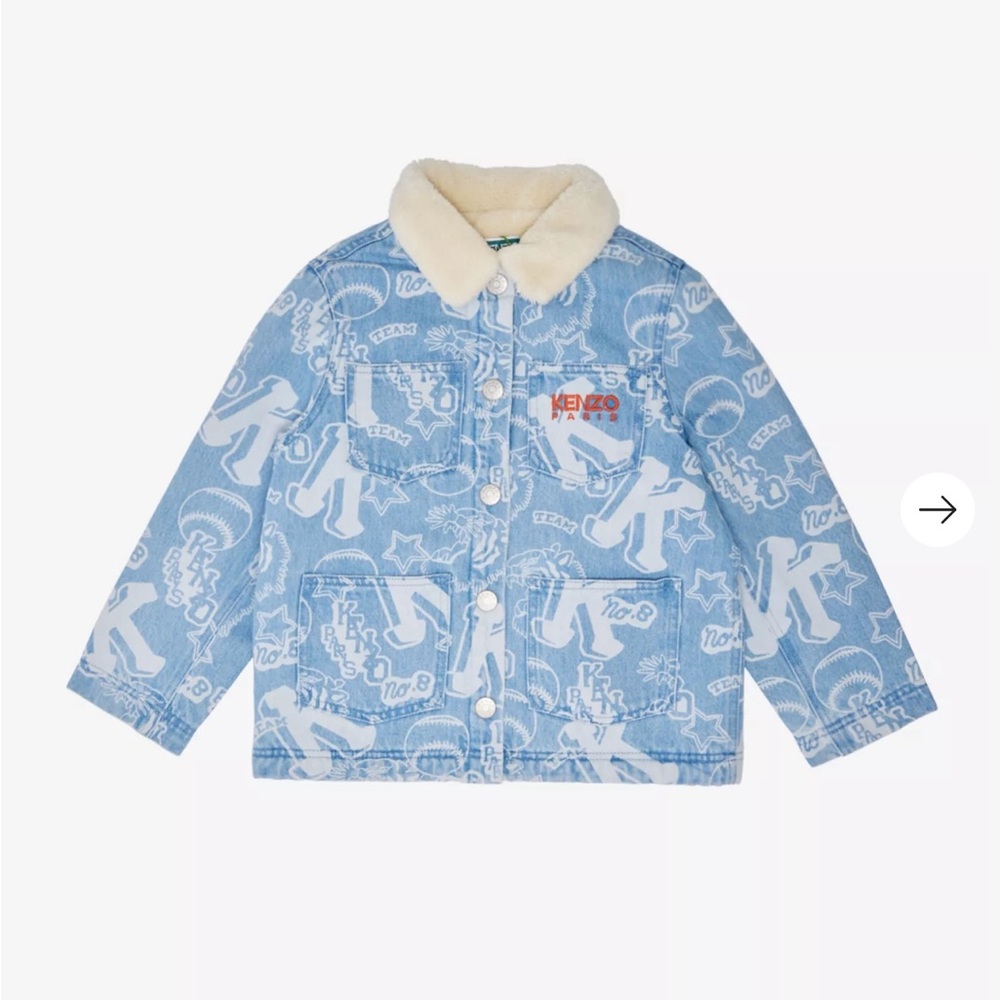 Kenzo kids Brand-print faux-fur trim denim jacket 6-10 years